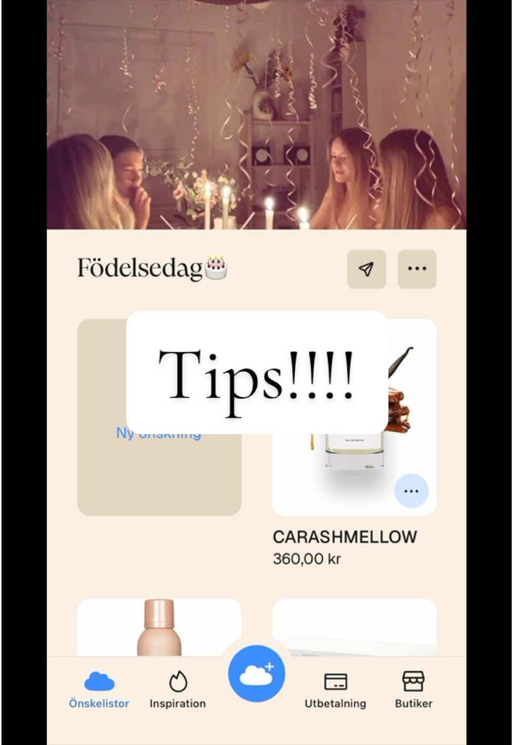 TikTok post by @sparomarta for GoWish. Caption reads: Sparomarta på @GoWish Sverige 💕 #gowish #washlist....