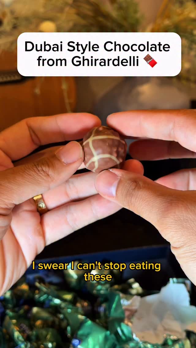 Instagram post by @laoc.eats for Ghirardelli. Caption reads: These Dubai Style Chocolates from @ghirardelli are....