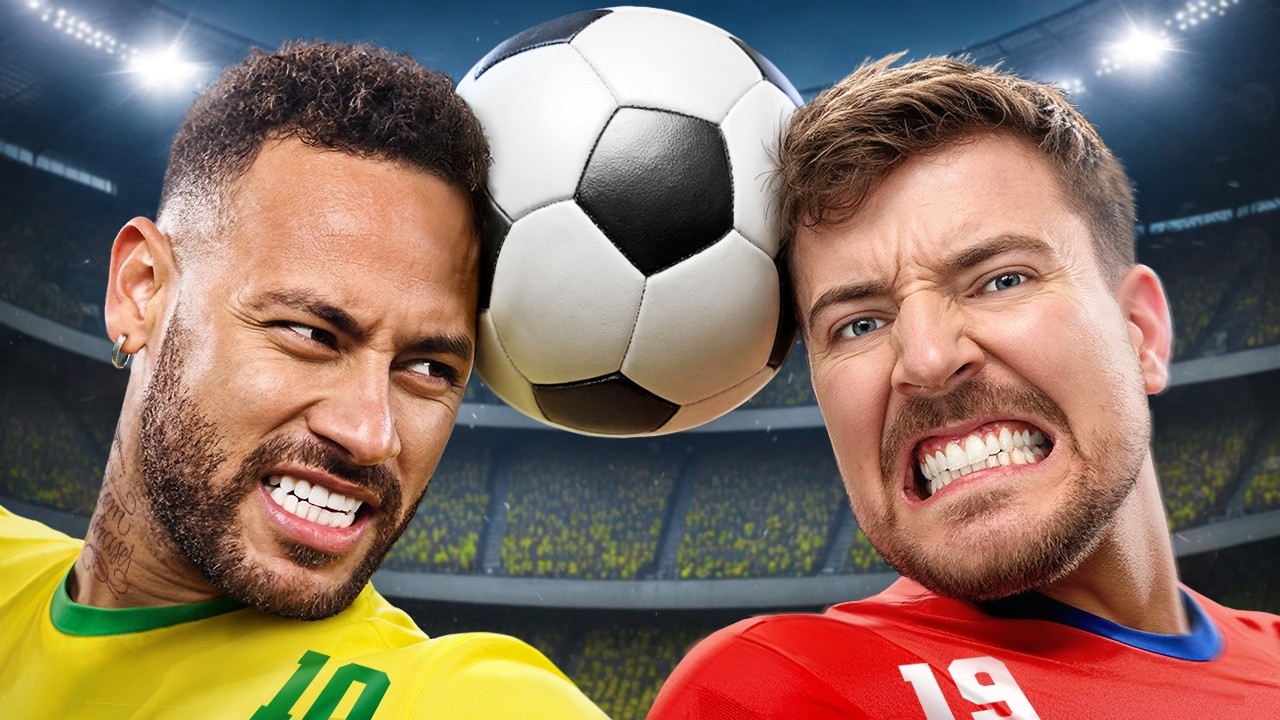 YouTube post by @MrBeast for T-Mobile. Caption reads: Beat Neymar, Win $500,000.
