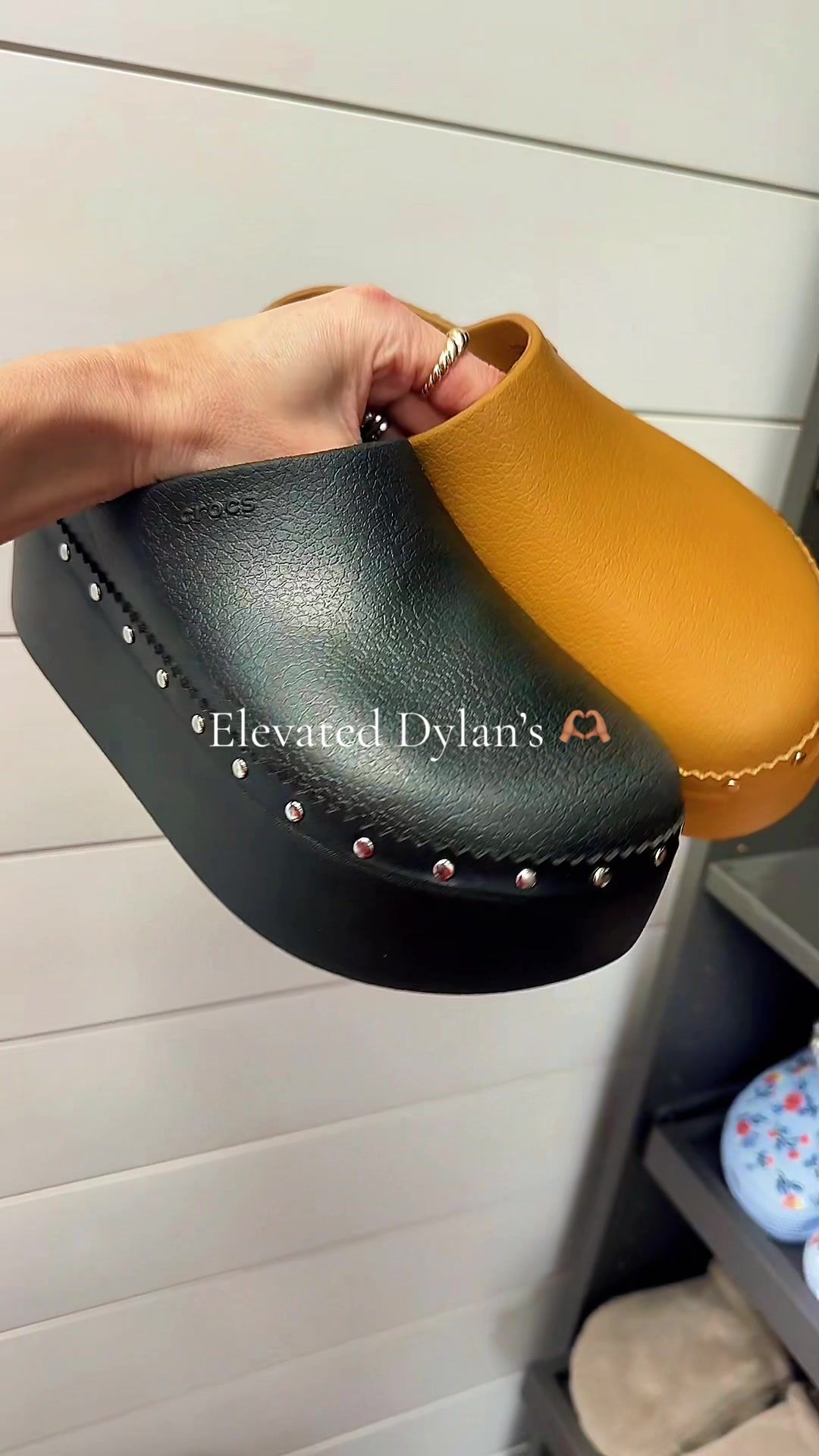 TikTok post by @adrianegweyn for Crocs. Caption reads: AHHHHHH OBSESSING over the Dylan’s Studs! @Crocs....