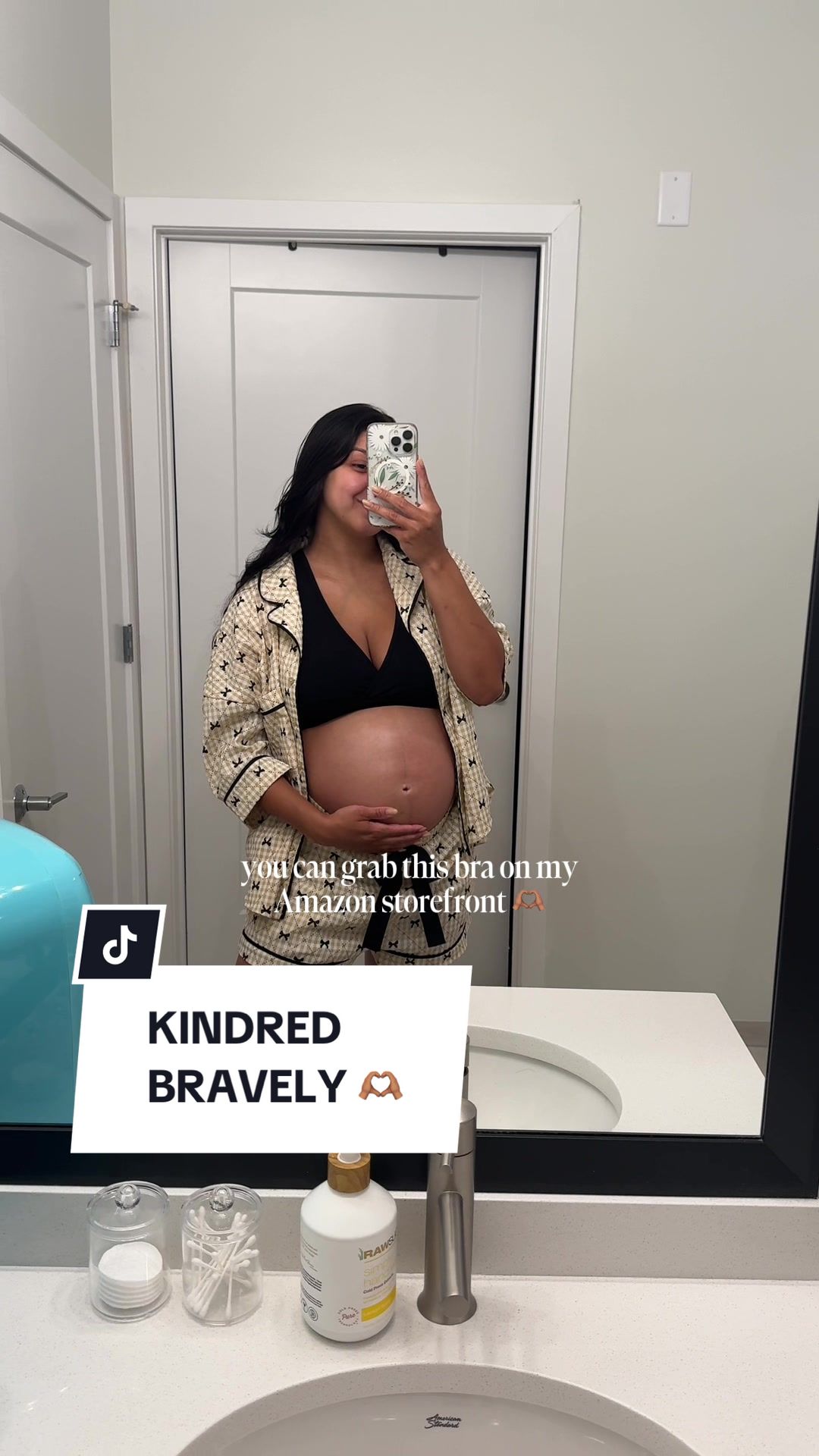 TikTok post by @foreverjenypher for Kindred Bravely. Caption reads: Hello to my new body 🫶🏽 #KindredBravelyPartner....