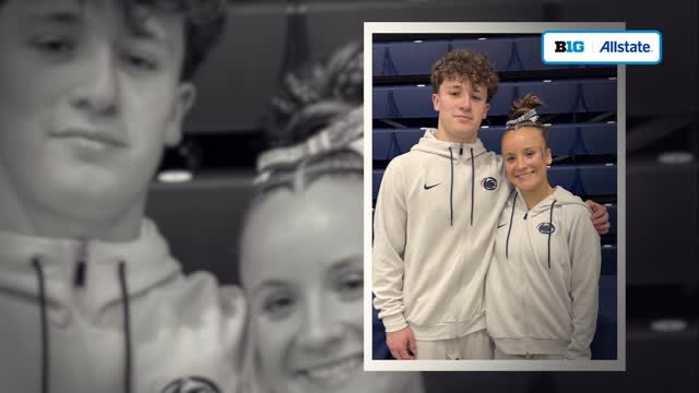 Instagram post by @bigtennetwork for Allstate. Caption reads: [...] @psugym 💙 On the Beam presented by....
