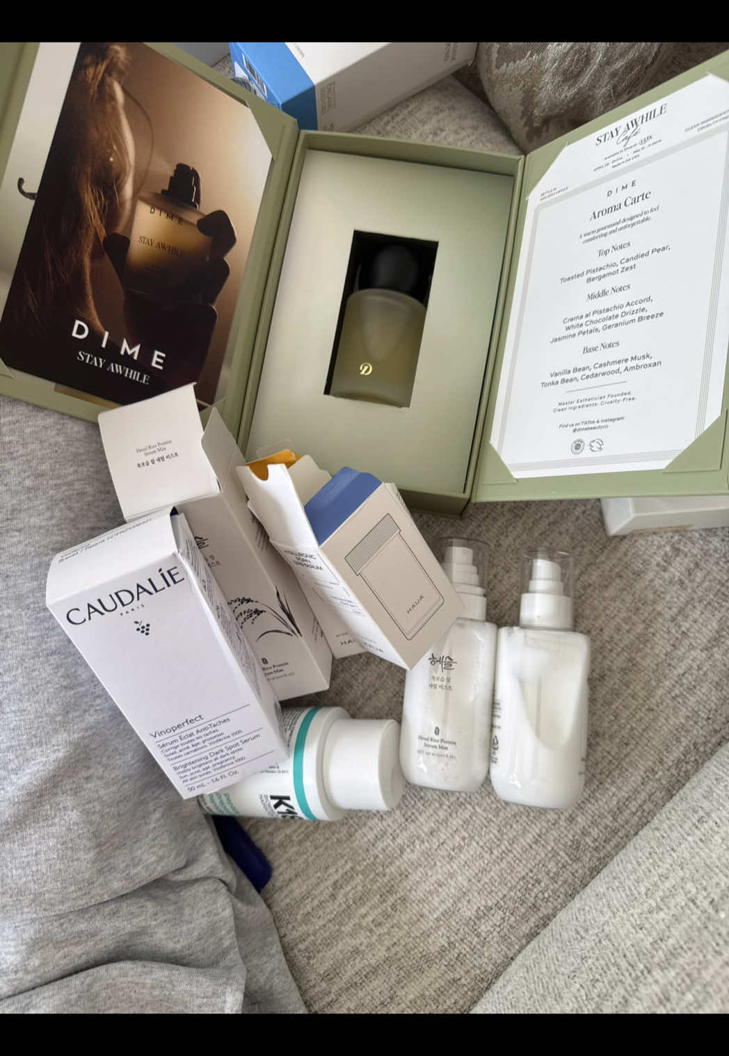 TikTok post by @stephiegold2 for HAUA. Caption reads: Packages=Therapy @Caudalie @K18 Hair UK @HAUA....