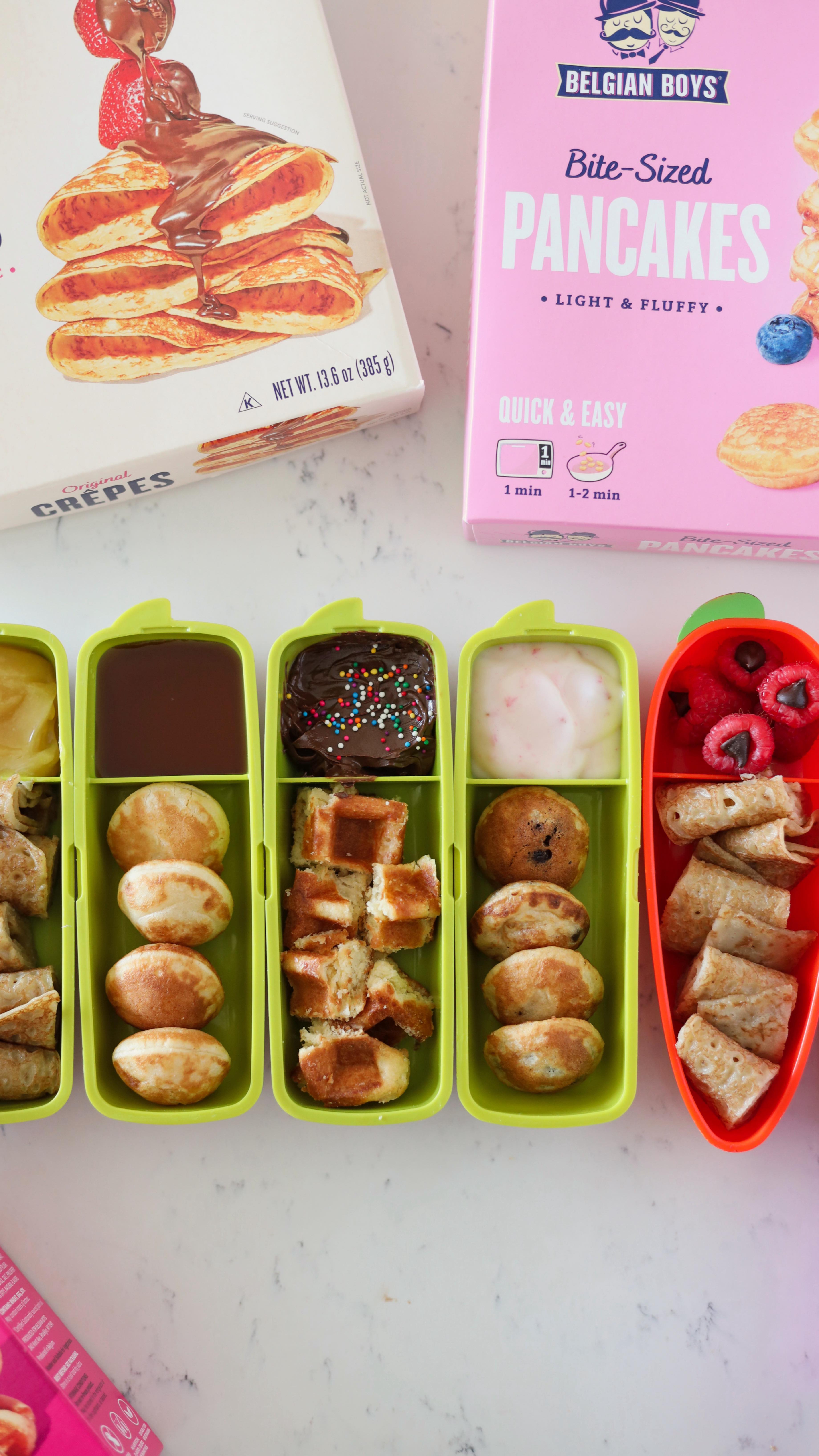 Instagram post by @food.kids.love for Belgian Boys. Caption reads: [...] snack dipper boxes this week with....