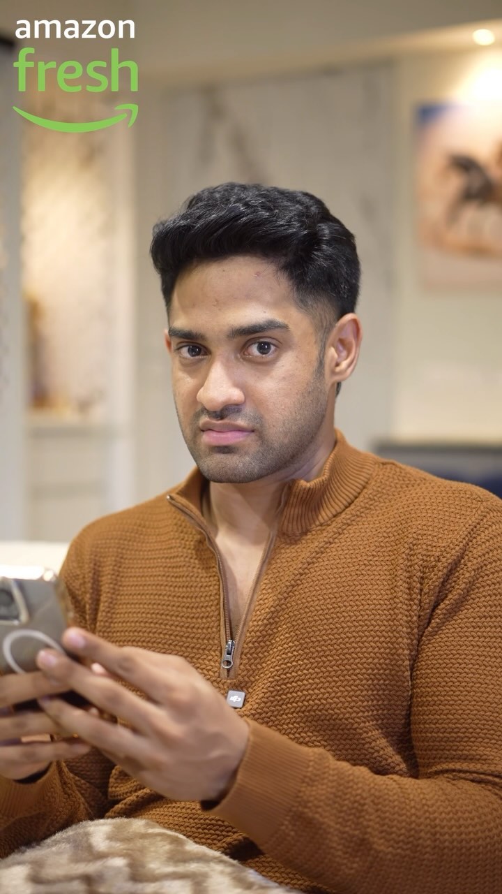 Instagram post by @maheshkeshwala for Amazon Fresh. Caption reads: Aaj kal sabhi ko roast kar deta hu, dua karo ki....