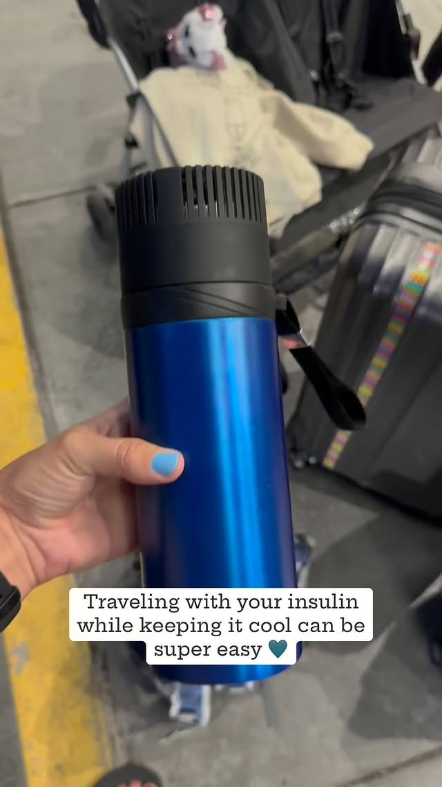 Instagram post by @carb.filled.diabetic for 4allfamily. Caption reads: [...] staying cold! Flying with this from....
