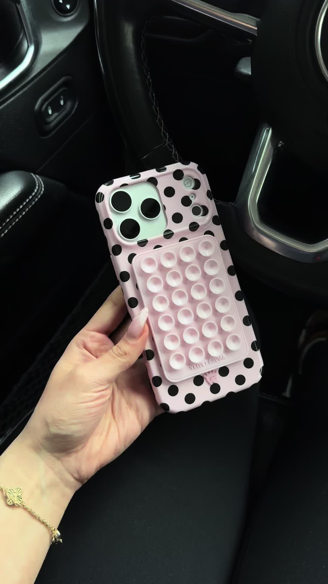 TikTok post by @judyypelayo for VELVET CAVIAR. Caption reads: #pinkaesthetic #velvetcaviar #girly #phonecase....