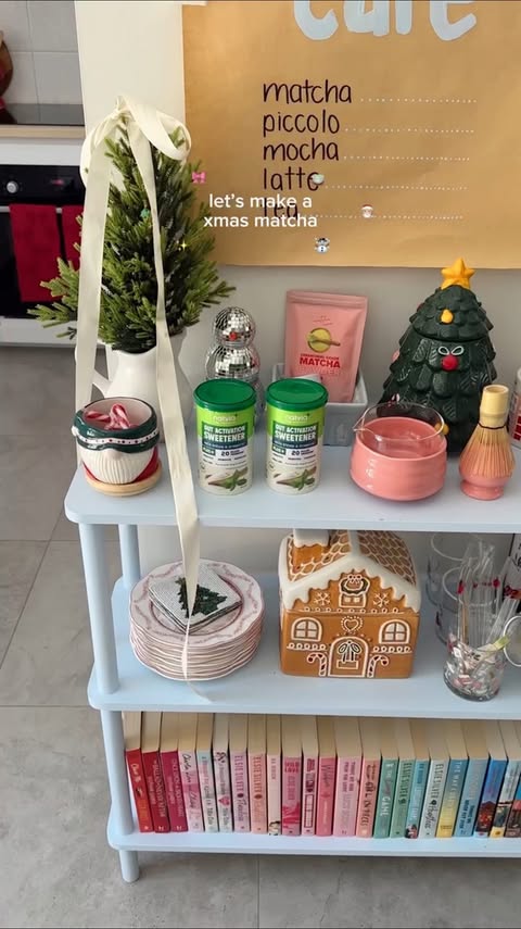 Instagram post by @jordannamorandin for Natvia. Caption reads: 🎀✨🎄🍵 christmas themed matcha but make it gut....