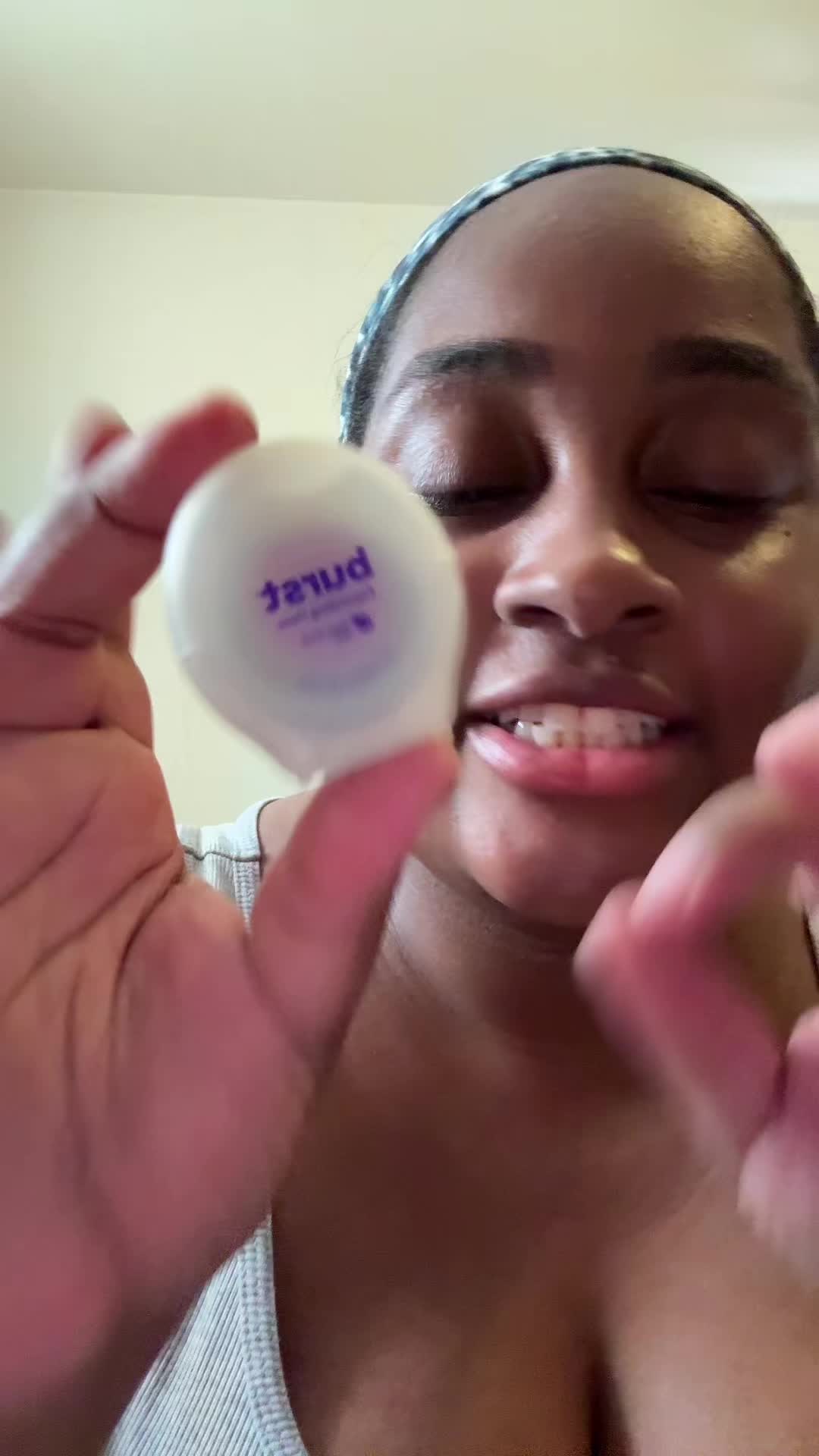 TikTok post by @vanabond for Burst Oral Care. Caption reads: @BURST Oral Care Expanding Floss-has a slight....