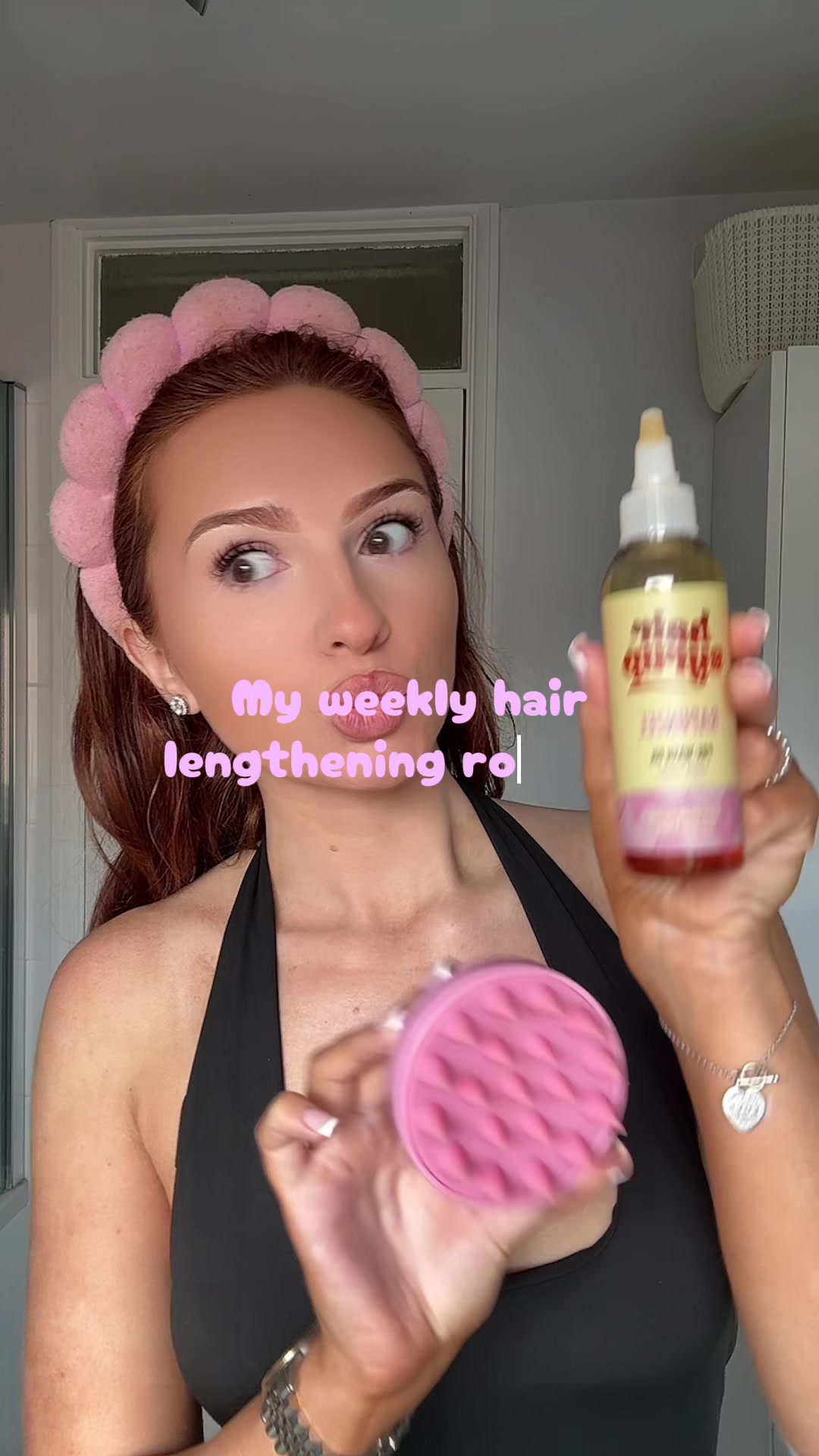 TikTok post by @elizajanedoo for Hair Syrup. Caption reads: 💗 @hairsyrup #haircareroutine #haircareproducts....