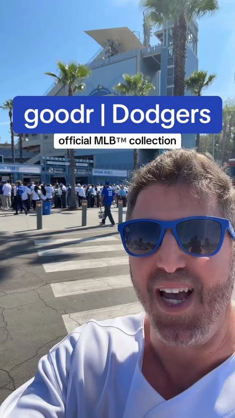 Instagram post by @lainaminute for Goodr. Caption reads: goodr | Dodgers collab is HERE. Awesome @goodr....
