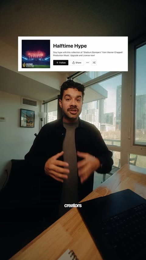 Instagram post by @77jmorales for Soundstripe. Caption reads: Finding quality music for your sports videos....