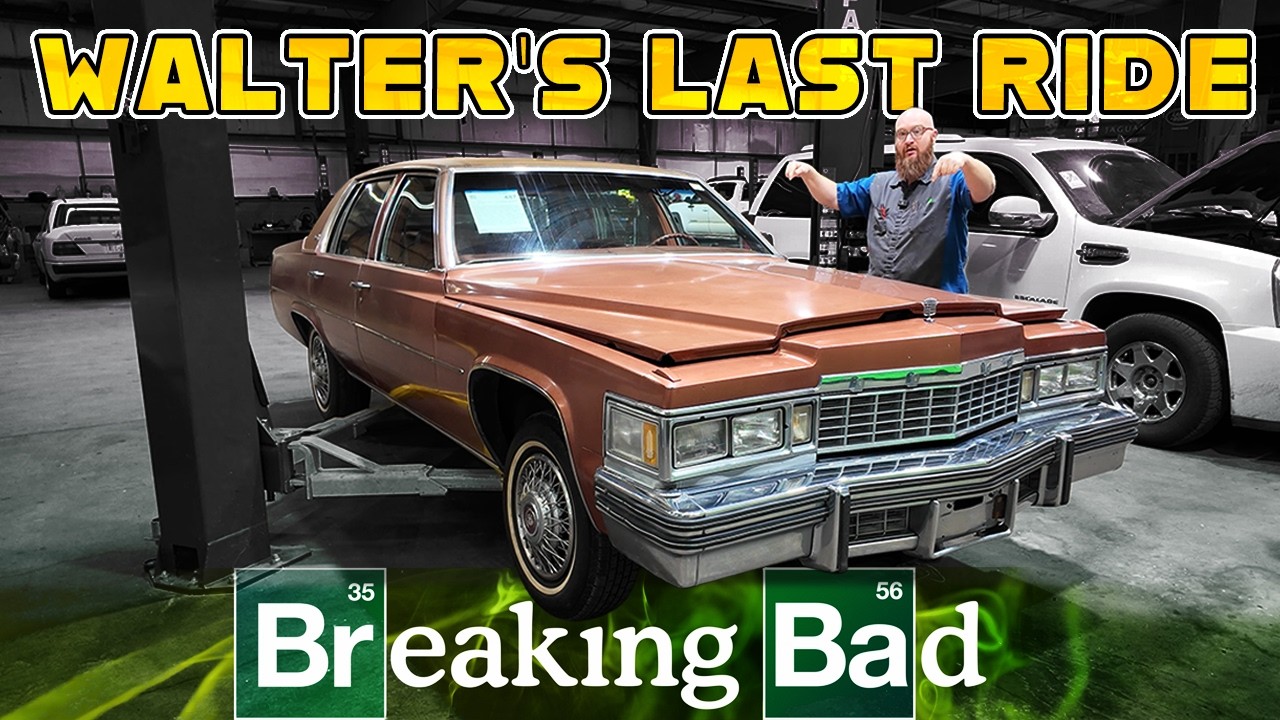 YouTube post by @CarWizard for BendPak. Caption reads: Breaking Bad Cadillac: Fixing Hoovie's New Hooptie.