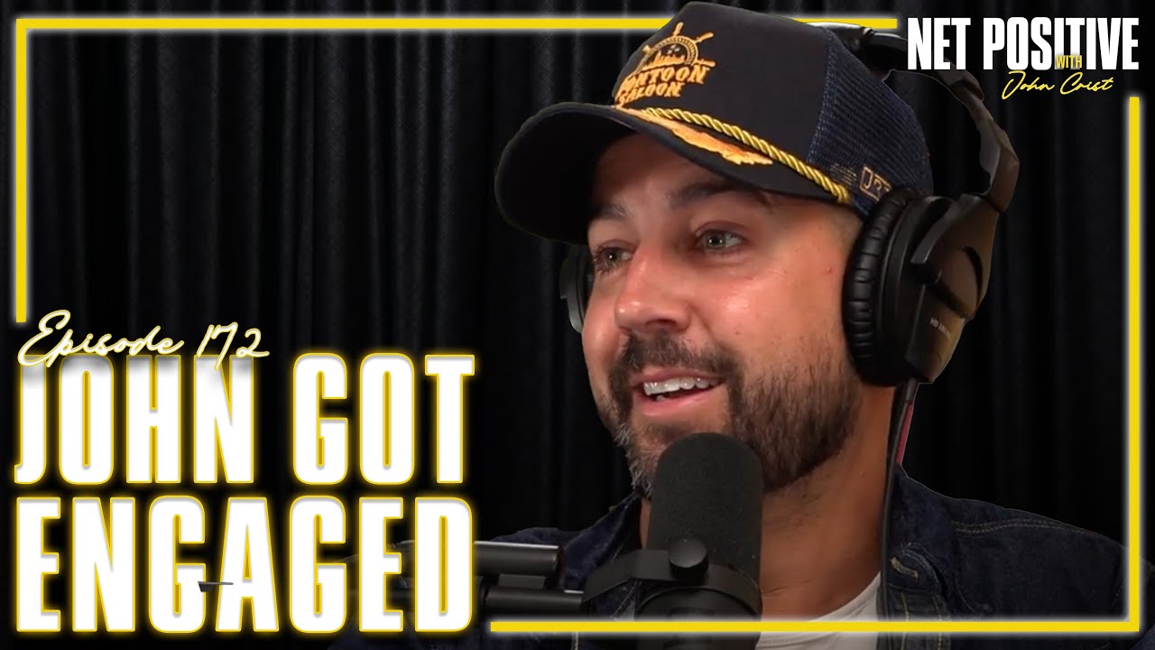 YouTube post by @netpositivepod for MOSH. Caption reads: John Got Engaged | Net Positive with John Crist.