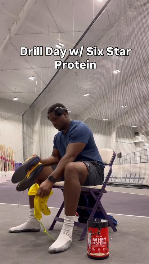 Instagram post by @gmoore.j for Six Star Pro Nutrition. Caption reads: @sixstarpronutrition whey protein keeps me primed....