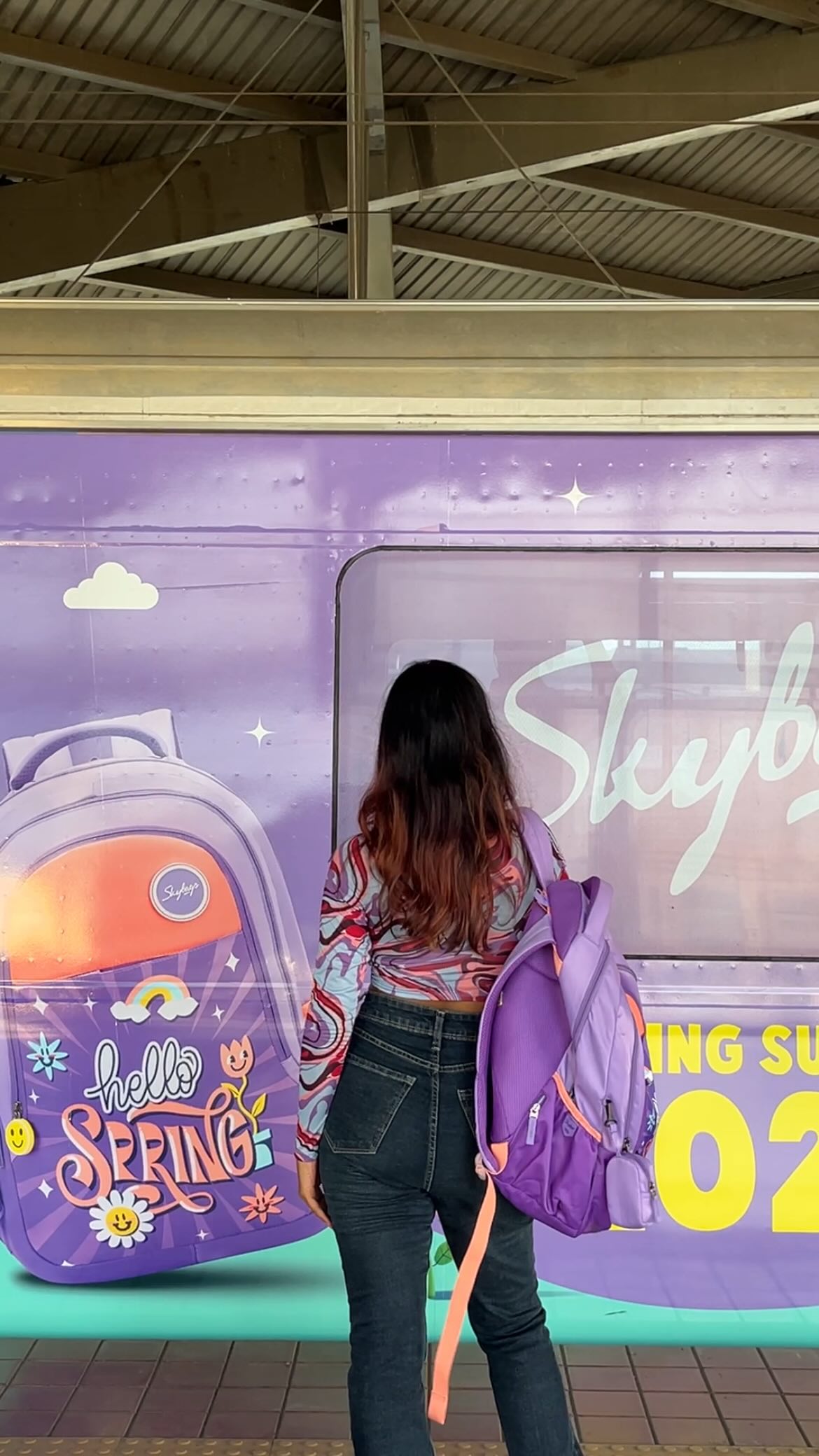 Instagram post by @_manaseaaa for Skybags. Caption reads: Double the style, double the fun with Skybags on....