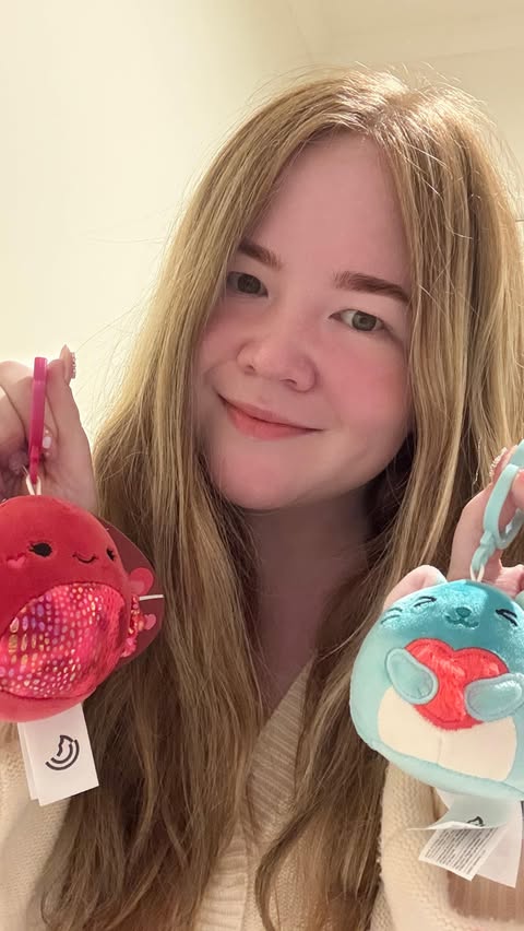 Instagram post by @hellomissemma for Squishmallows. Caption reads: The Valentine’s Day @squishmallows range has....