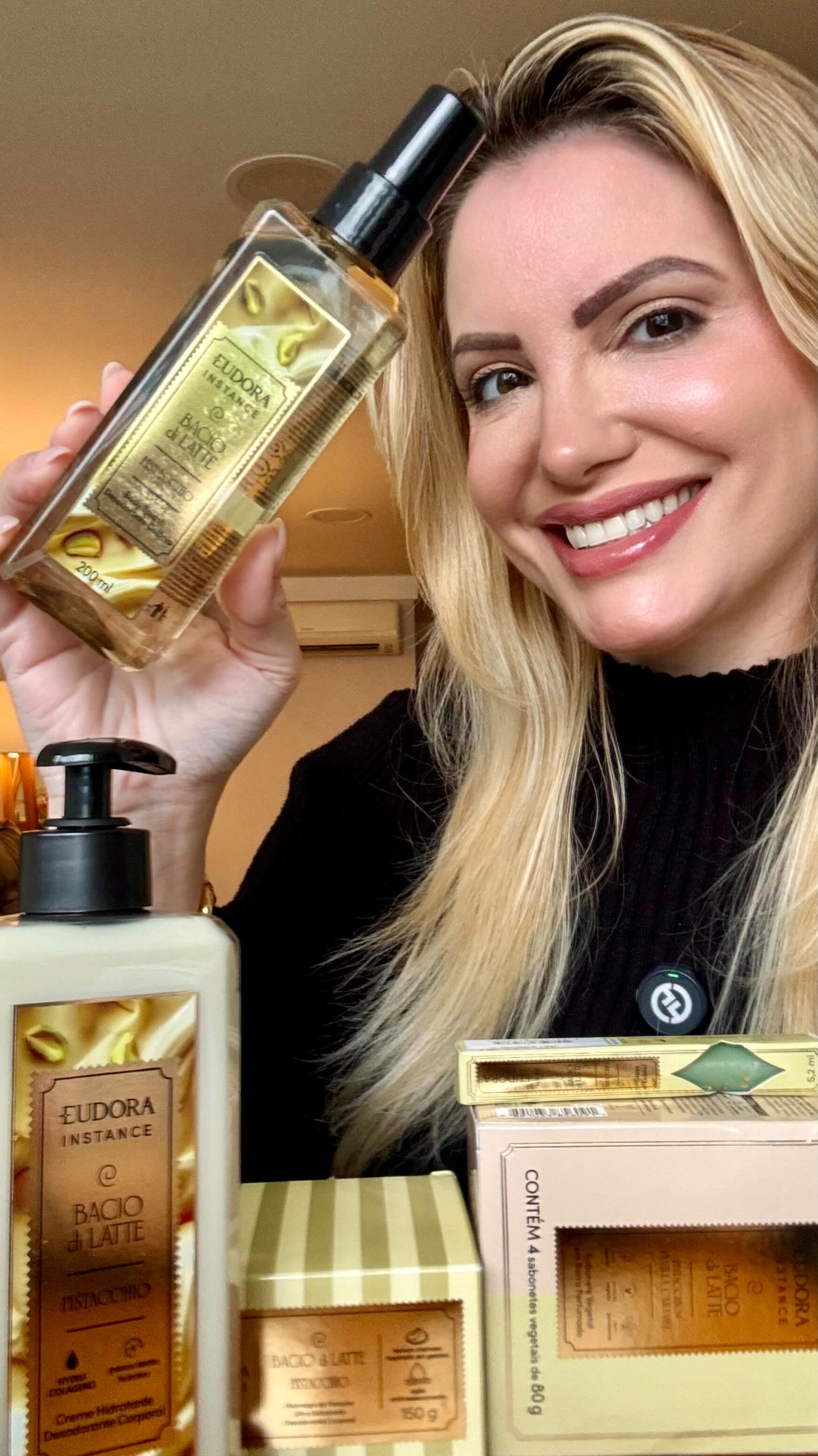 Instagram post by @fernandagrillo for Eudora. Caption reads: COLEÇÃO @baciodilatte @eudora 
Splash Pistacchio....