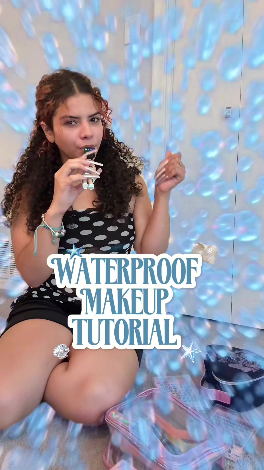TikTok post by @shelsytainabeauty for Menow. Caption reads: Waterproof Makeup Tutorial 🌊 🍒using some of my....