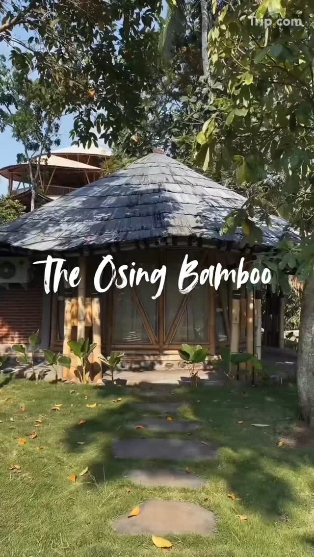 Instagram post by @osing_bamboo for TRIP. Caption reads: Nginep Estetik di Surga Bambu! 💫🎍
Liburan di The....