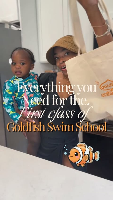 Instagram post by @lifeofreyhauna for Goldfish Swim School. Caption reads: [...] classes free! #GoldfishPartner....