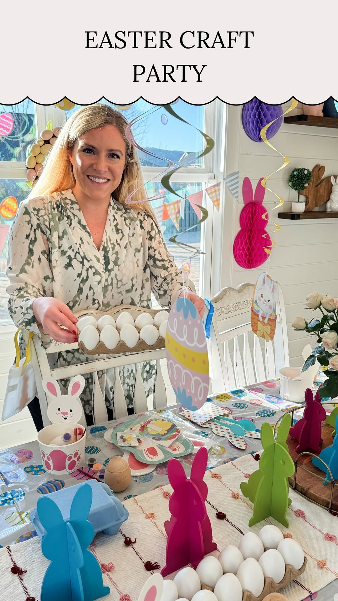 Instagram post by @kelsimsavage for Oriental Trading. Caption reads: #ad 🐰 Easter Crafting Party 🐰⁣⁣⁣
⁣⁣⁣
Let’s set....