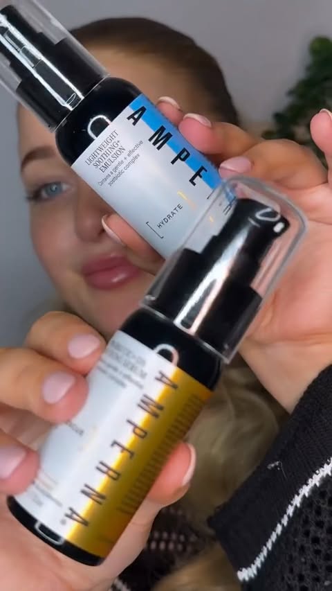 Instagram post by @bertiebeautyy for Amperna. Caption reads: daily routine with @ampernaskin 🫧👸🏼 UK winters....