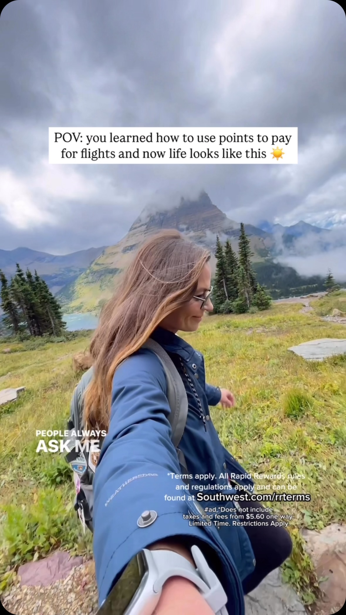 Instagram post by @emilyventures for Southwest Airlines. Caption reads: People always ask me how I can afford to travel so....