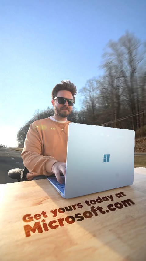 Instagram post by @calebnatale for Microsoft Surface. Caption reads: #SurfacePartner Take the Surface Laptop 13.8 inch....