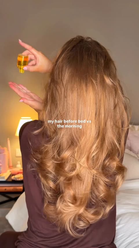 Instagram post by an influencer for Kérastase. Caption reads: my hair before bed vs in the morning ☁️🎀 I’ve....