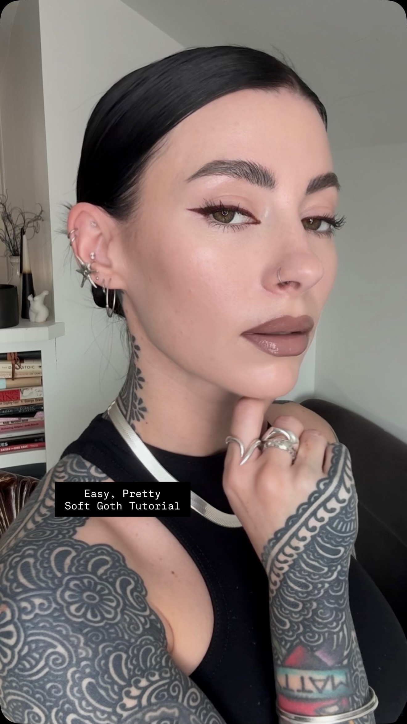 Instagram post by @jessicahazemua for Kosas. Caption reads: An Easy, Pretty Soft Goth Full Makeup Tutorial.....