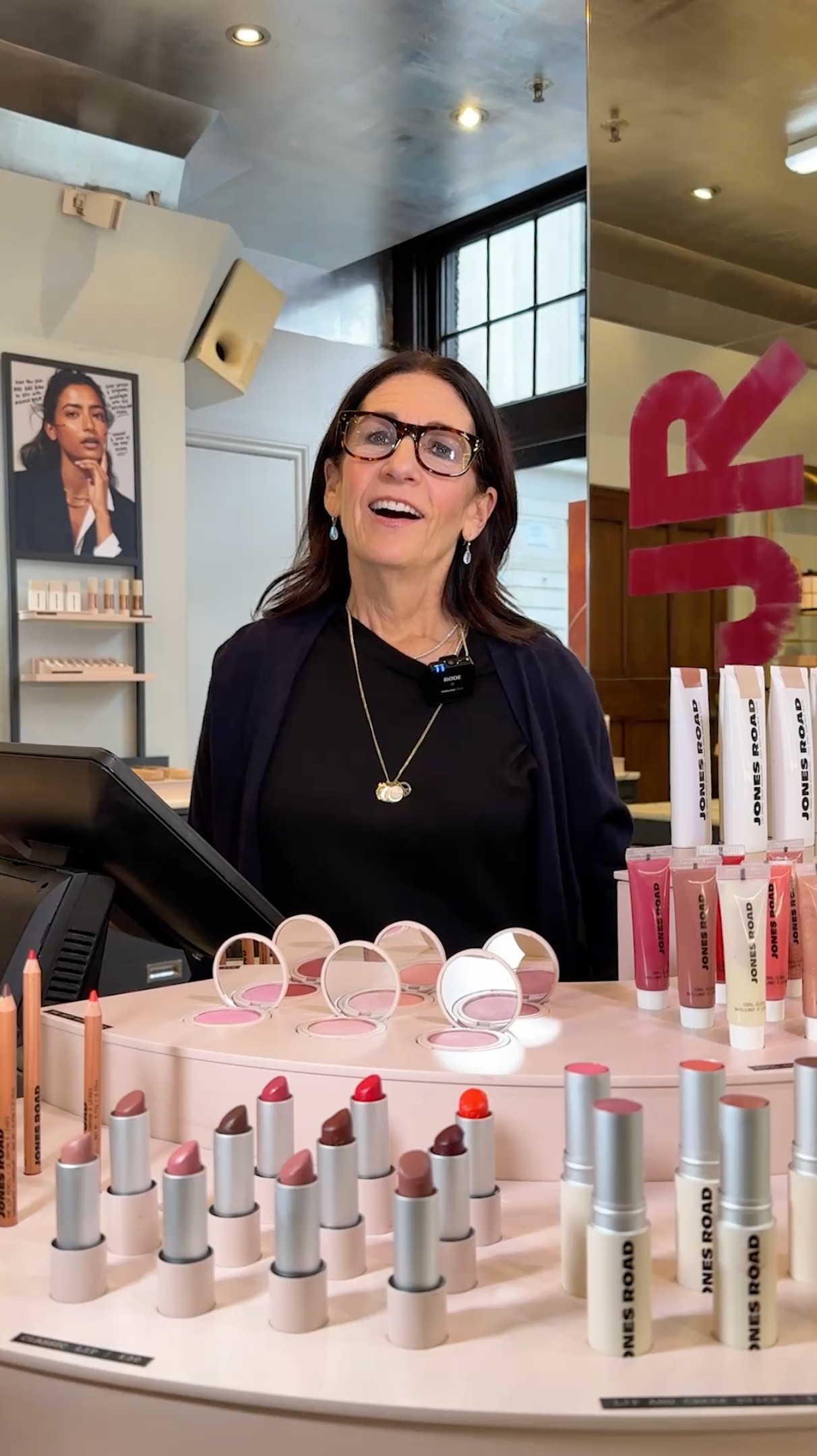 Instagram post by @justbobbidotcom for Liberty London. Caption reads: @Jonesroadbeauty entered the industry with a....