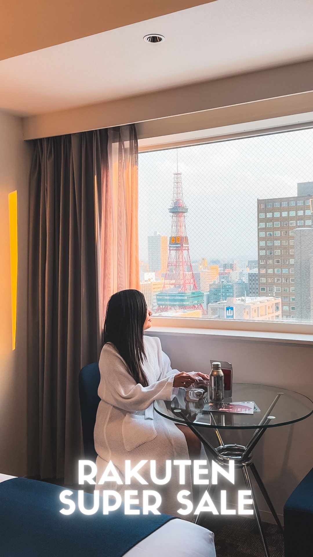 Instagram post by @thelarachannel for Rakuten. Caption reads: 🇯🇵Save money on hotels and ryokans in....