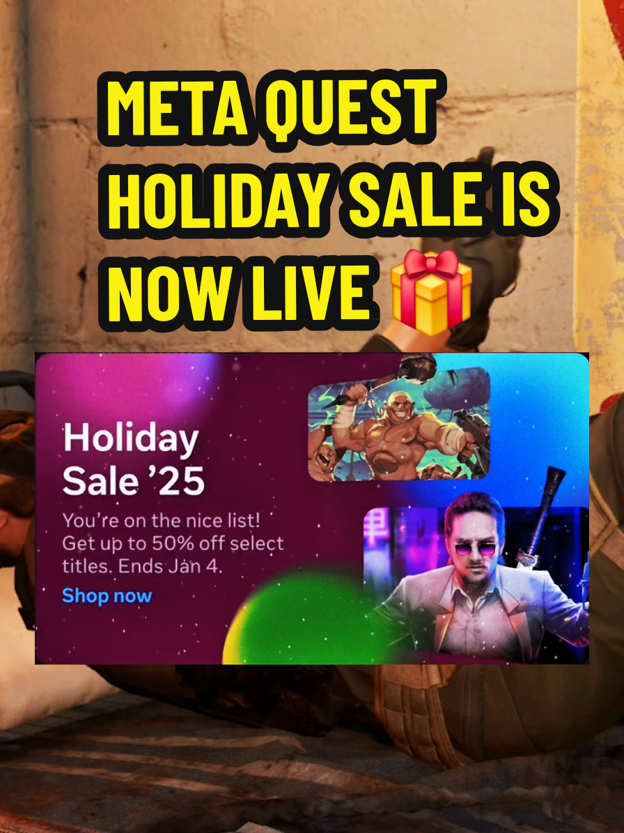 TikTok post by @hideki_takeo for Meta Quest. Caption reads: @Meta Quest holiday sale is live until January....