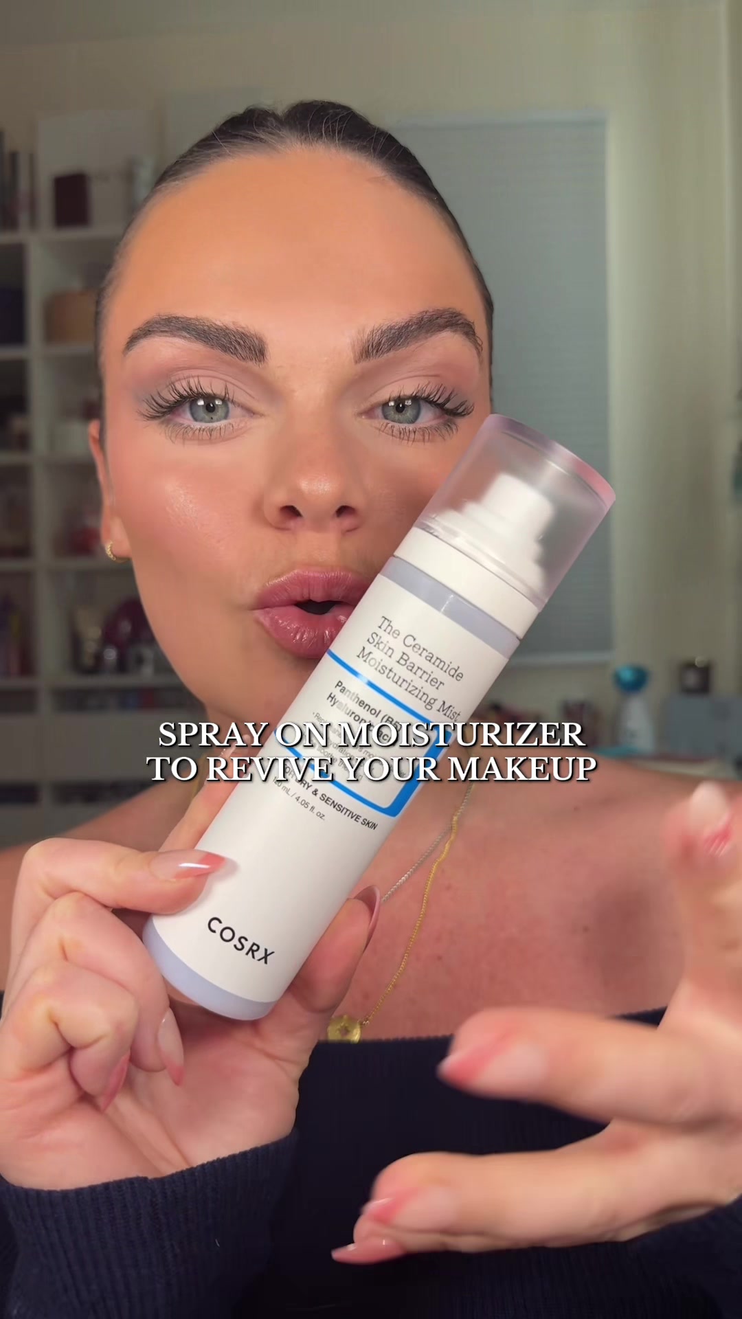 TikTok post by @kristynhoffman96 for COSRX. Caption reads: [...] INCREDIBLE for reviving dull makeup 🫶🏼....