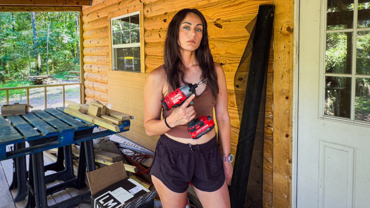 YouTube post by @kellyhays23 for Drink LMNT. Caption reads: 1st Big Project at My Remote Cabin (Things Took a....