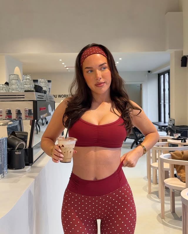 Instagram post by @charlottelaverickx for Astoria Activewear. Caption reads: Pilates in a cute fit kinda sunday 💋🧋....