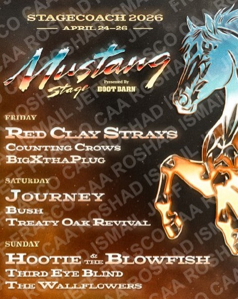 Instagram post by @journeyofficial for Boot Barn. Caption reads: [...] town 🐎Mustang Stage, presented by Boot....