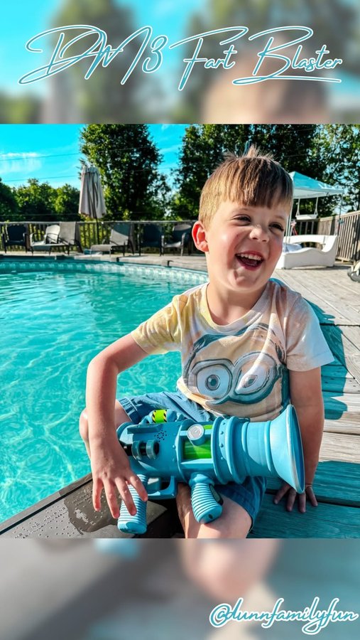 Instagram post by @dunnfamilyfun for MomSelect. Caption reads: #ad Jump into the fun with The Ultimate Fart....