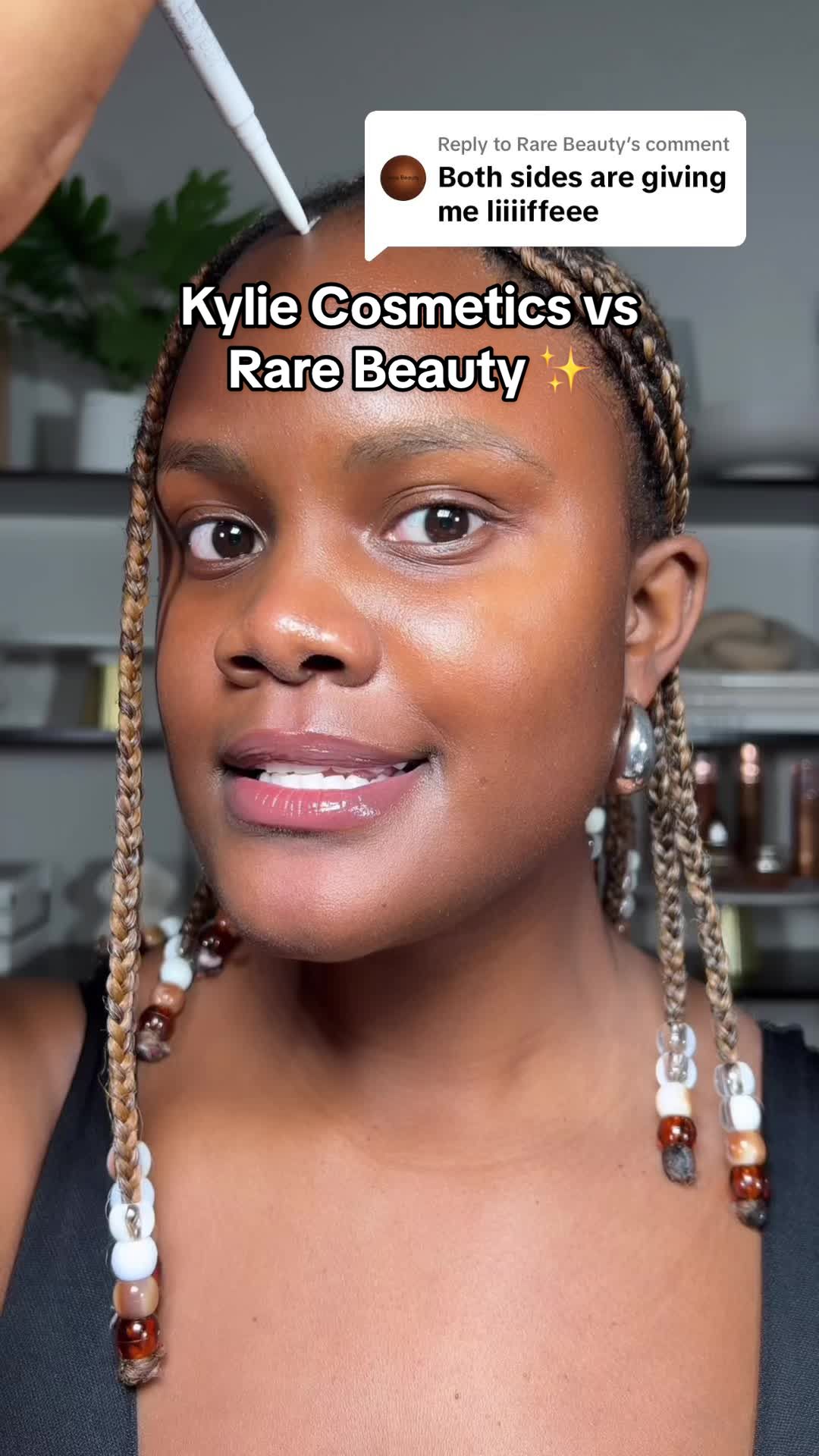 TikTok post by @alejayofficial for Rare Beauty. Caption reads: Replying to @Rare Beauty Today we’re comparing a....