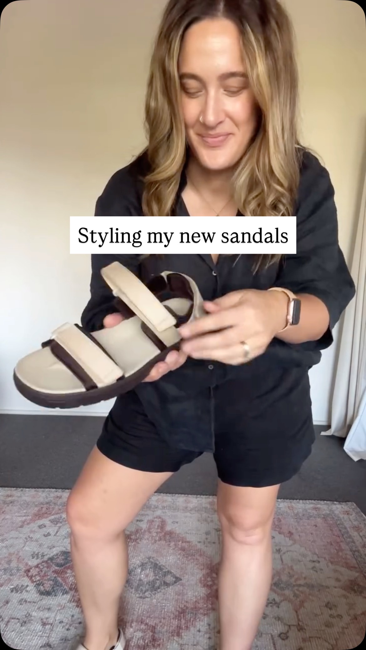 Instagram post by @itsgeorgia.louise for Merry People. Caption reads: The Merry People Lochie sandal styled in this....