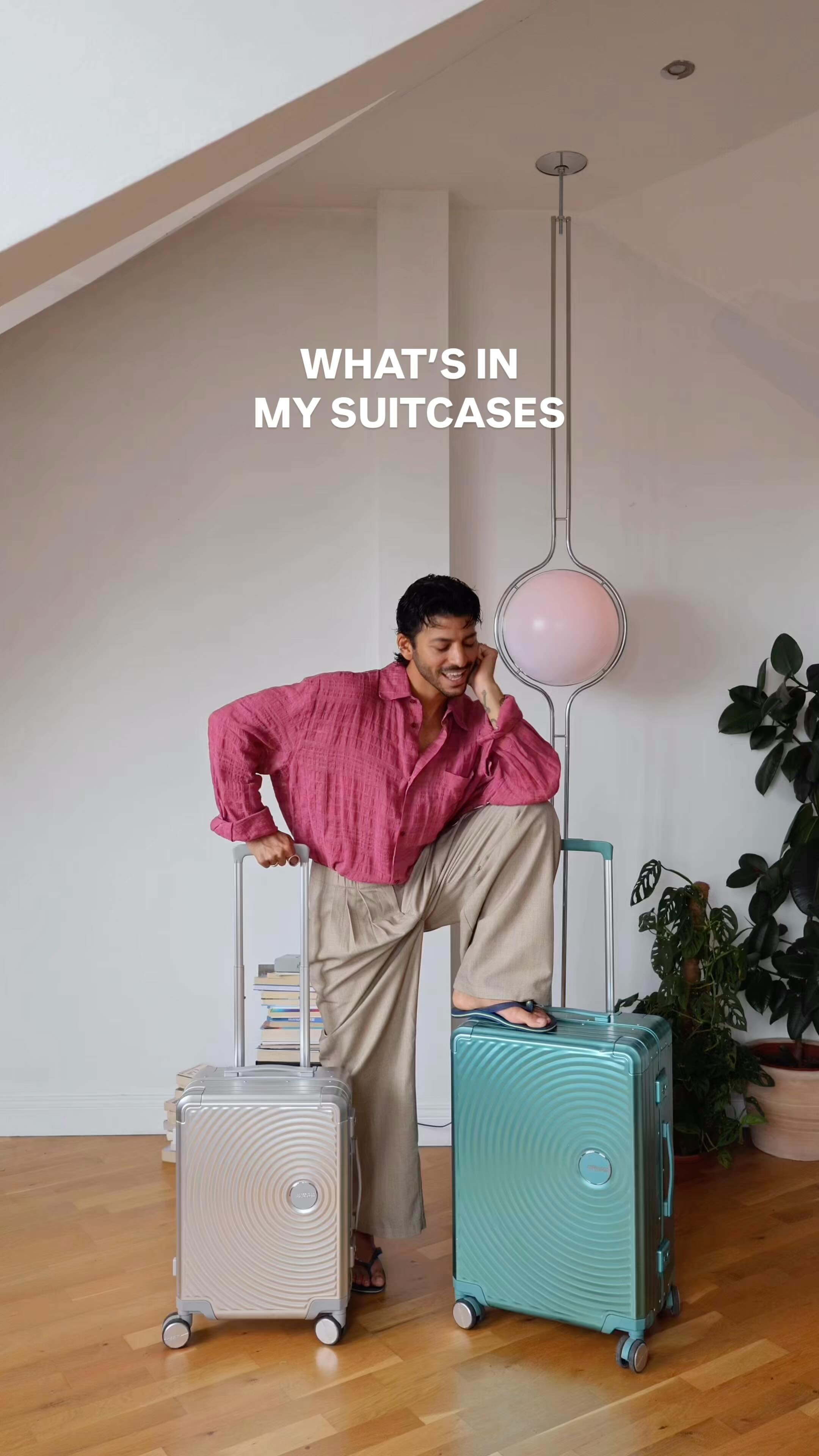 Instagram post by @casoperdido for American Tourister. Caption reads: AD// Hand luggage for the shoes , checked one for....