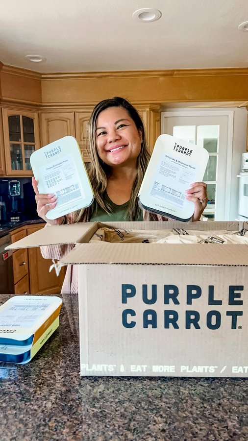 Instagram post by @junebabylove for Purple Carrot. Caption reads: [...] to add more veggies into our diet so....