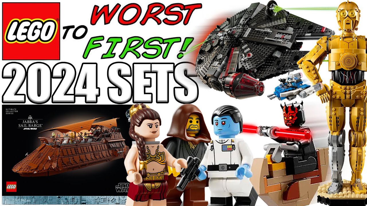 YouTube post by @MandRproductions for Rakuten. Caption reads: LEGO Worst to First! | ALL LEGO Star Wars 2024....