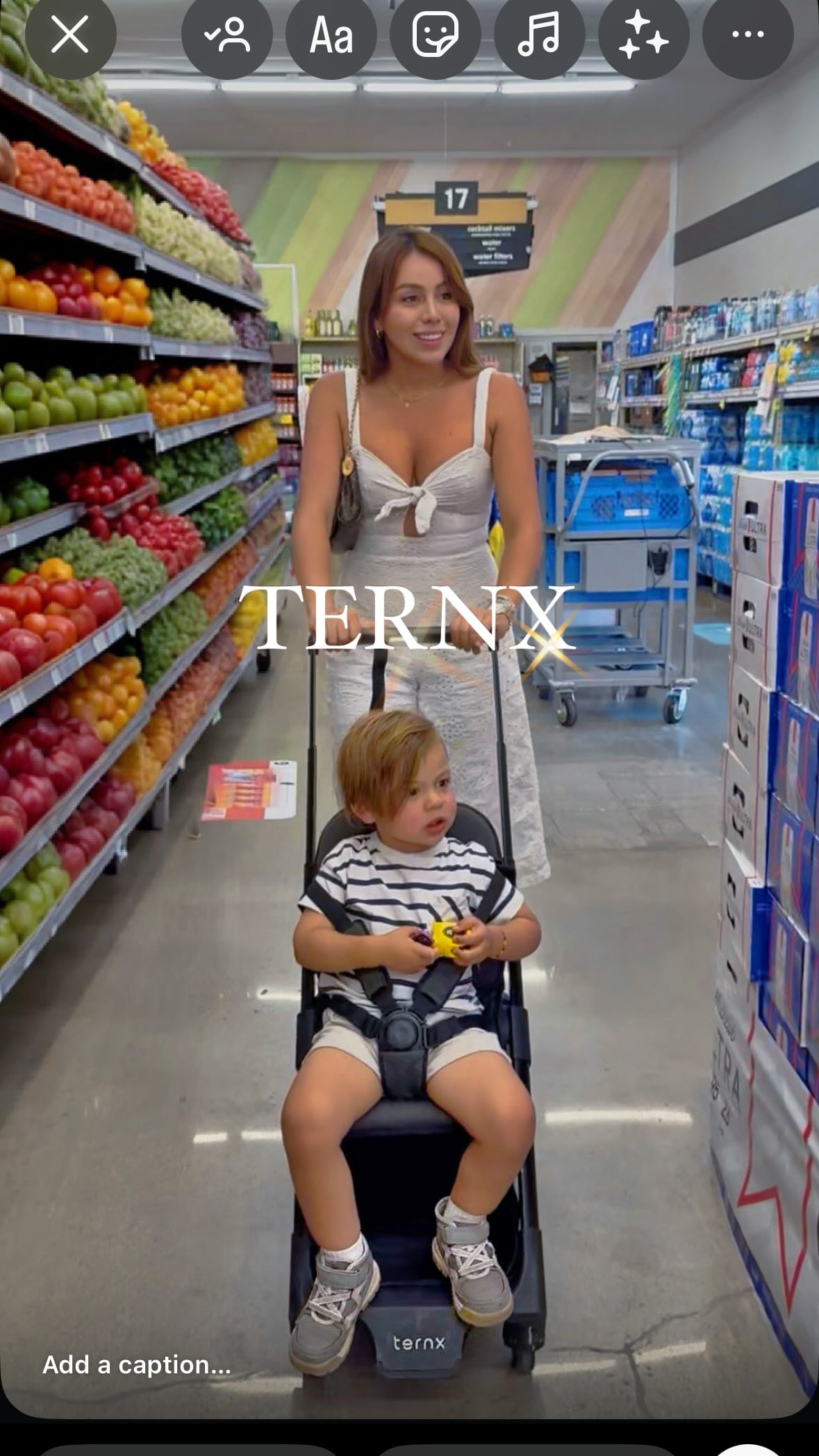 Instagram post by @pilarg.naples for TernX. Caption reads: [...] #travelstroller #besttravelstroller #ternx....