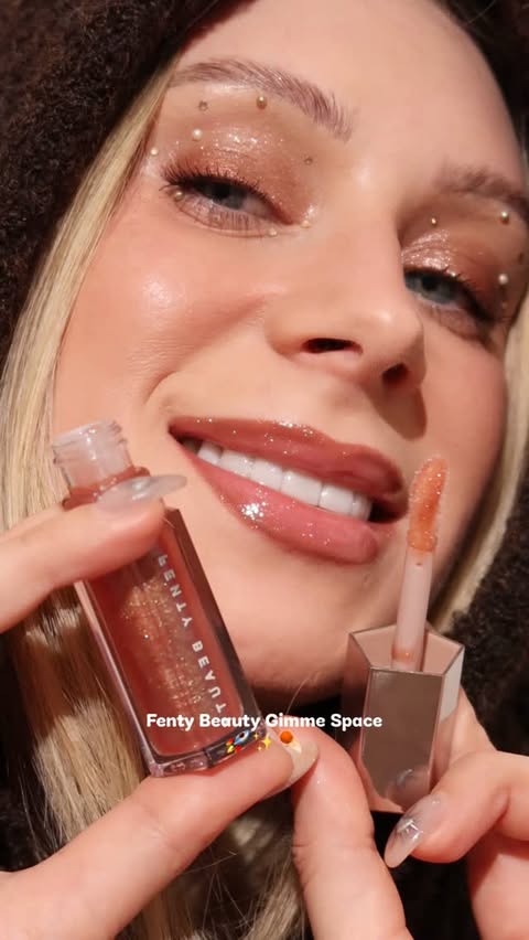 Instagram post by @babydewyou for Fenty Beauty. Caption reads: Fenty Beauty Gloss Bomb
New shade! What do you....