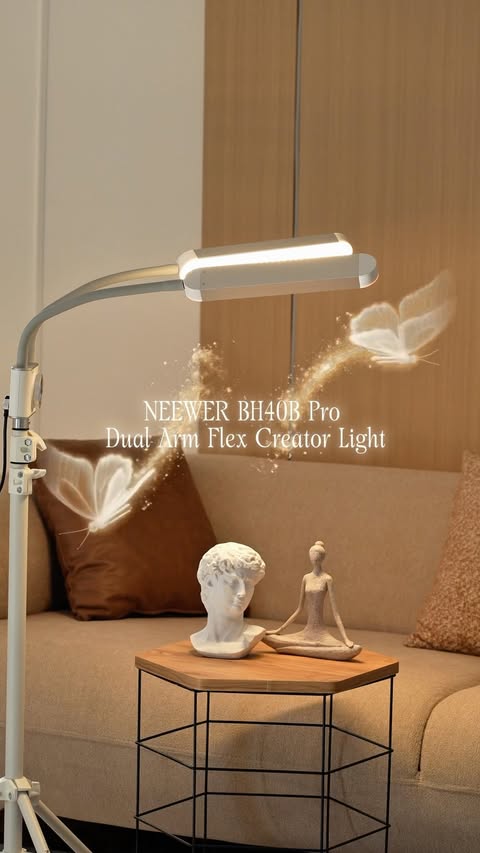 Instagram post by @anuki_anna_ for NEEWER. Caption reads: NEEWER BH40B Pro Dual Arm Flex Creator Light✨....