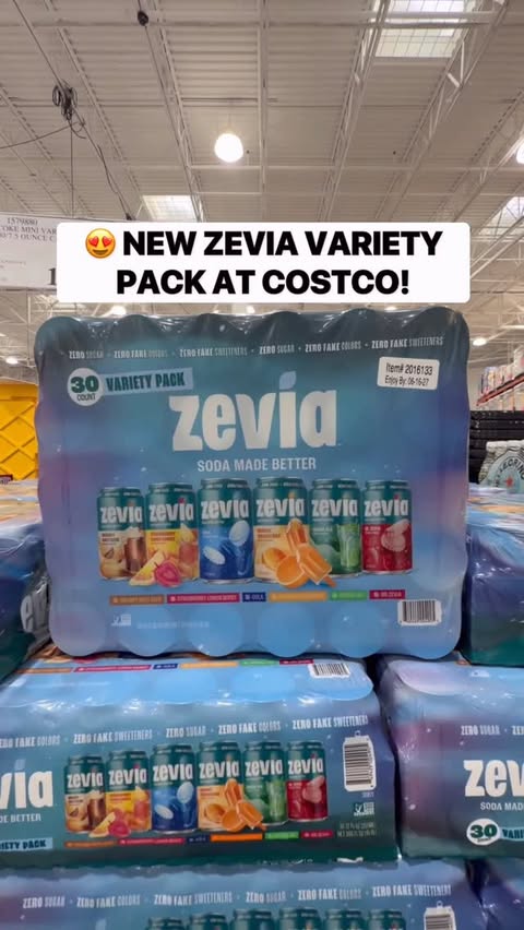 Instagram post by @costcobuys for Zevia. Caption reads: 🥤 #ZeviaPartner This NEW @Zevia 30-can variety....