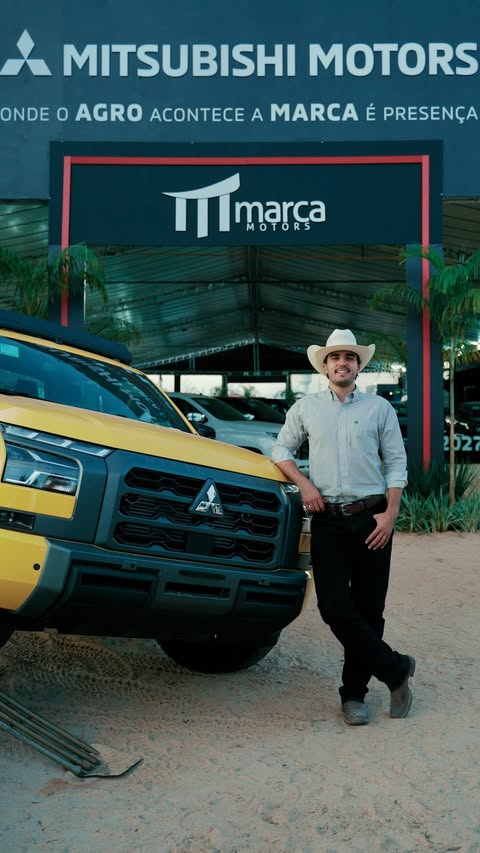 Instagram post by @marcamotors_mitsubishi for Mitsubishi Motors. Caption reads: [...] presença na Agrotins 2026.....