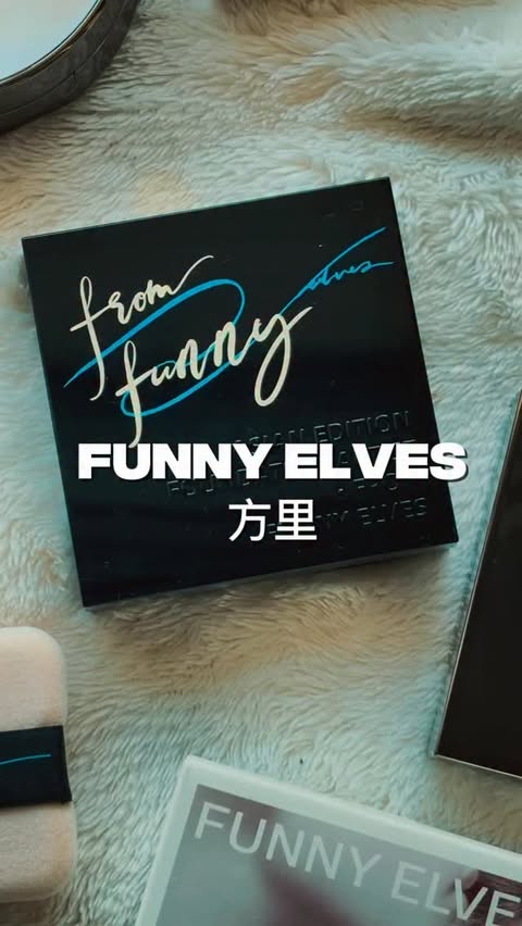 Instagram post by @__e.itmam for Funny Elves. Caption reads: @funnyelves.jp Funny Elves UVソフトマットプレストパウダー SPF38....